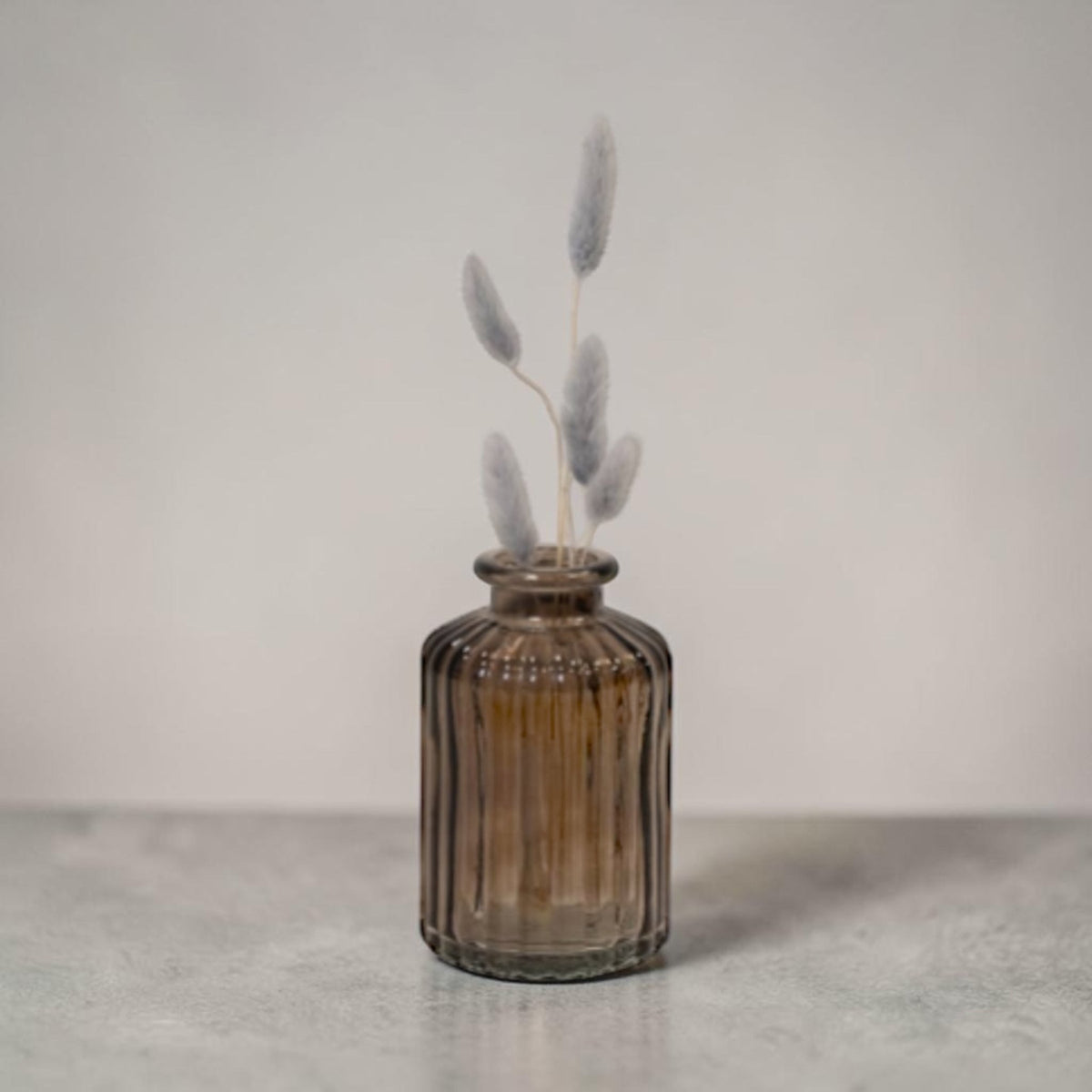 Warm Grey Small Ribbed Glass Decorative Bottle - Cherish Home