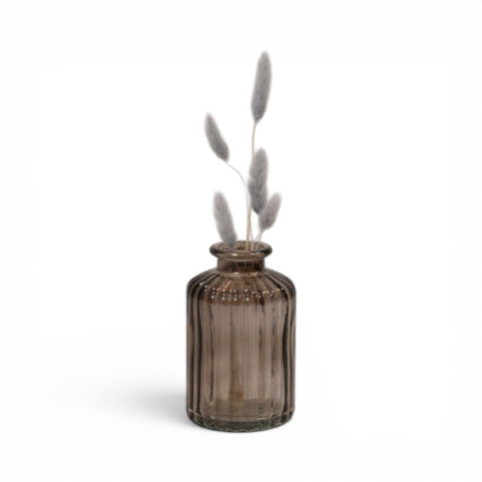 Warm Grey Small Ribbed Glass Decorative Bottle - Cherish Home