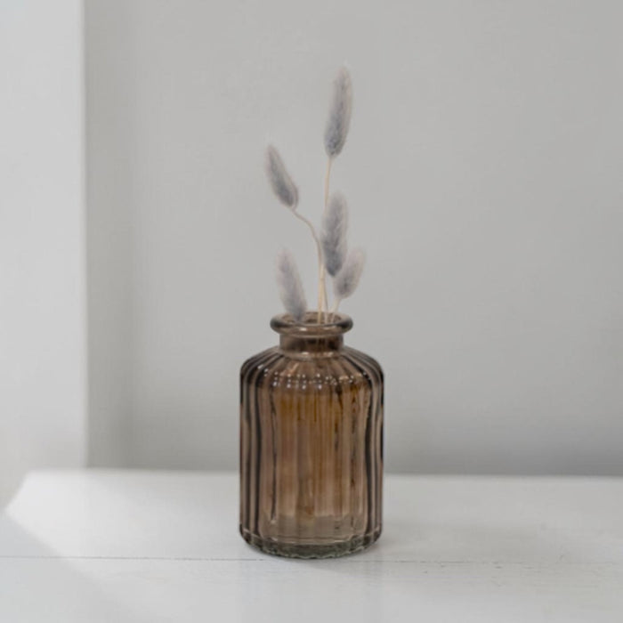 Warm Grey Small Ribbed Glass Decorative Bottle - Cherish Home