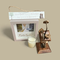 Wedding Gift Set: "Ours is My Favourite" Pebble Sign, Better Together Frame, Dual Heart Hooks, and Scented Candle - Cherish Home