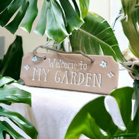 'Welcome to my garden' terracotta hanging sign - Cherish Home