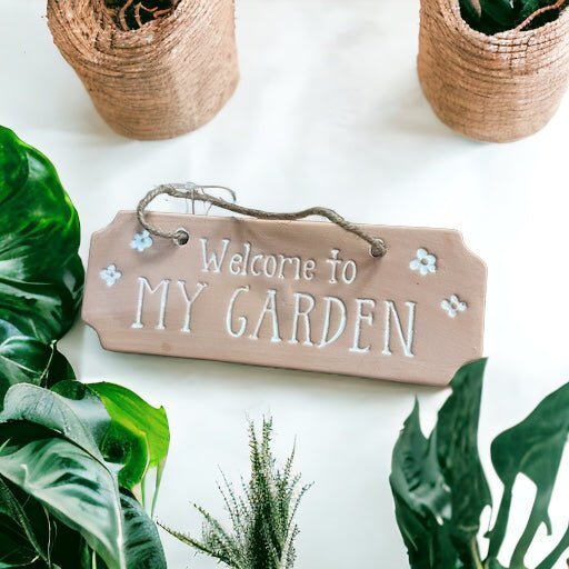 'Welcome to my garden' terracotta hanging sign - Cherish Home