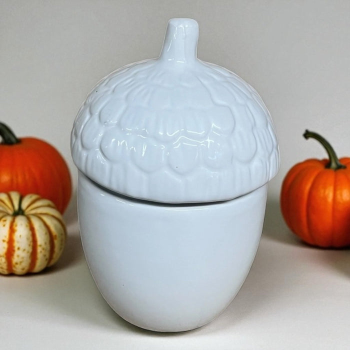 White Acorn Storage Jar with Lid - Ceramic Acorn Container for Home Decor, Candy, Sugar, and Kitchen Organisation - Cherish Home