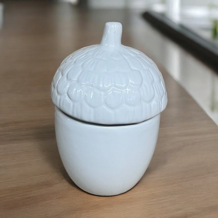 White Acorn Storage Pot Container - Cherish Home