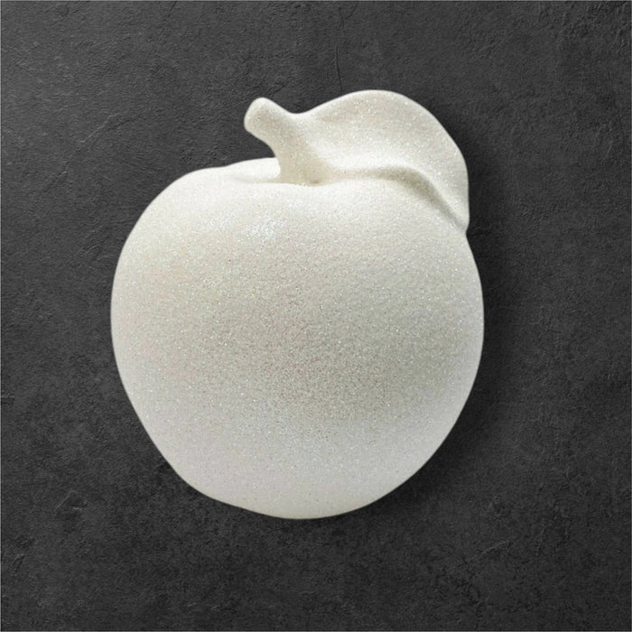 White Ceramic Apple Ornament 14cm Lustre Glittery Fruit Sculpture Apple Shaped - Cherish Home