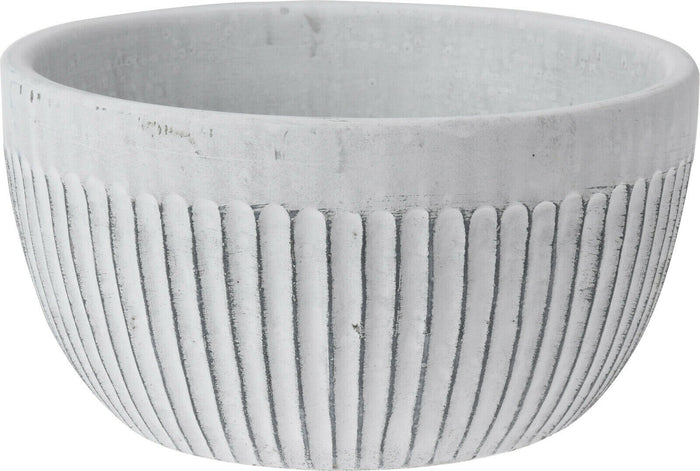 White Ceramic Flower Pot Bowl Planter Ribbed Design Indoor Outdoor Plant Pot - Cherish Home