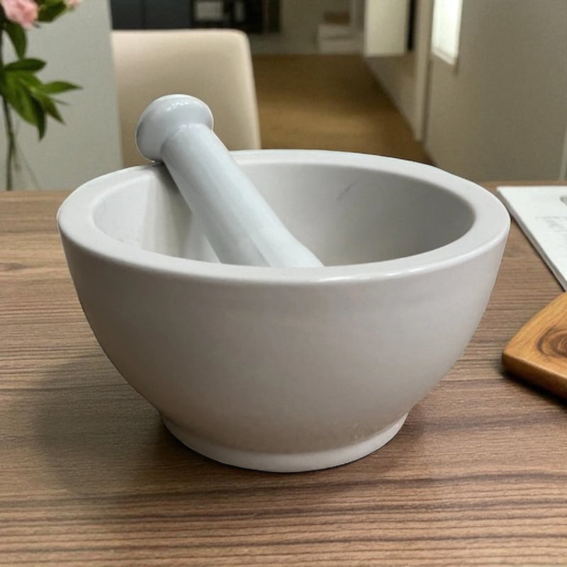 White Stoneware Pestle and Mortar - Cherish Home
