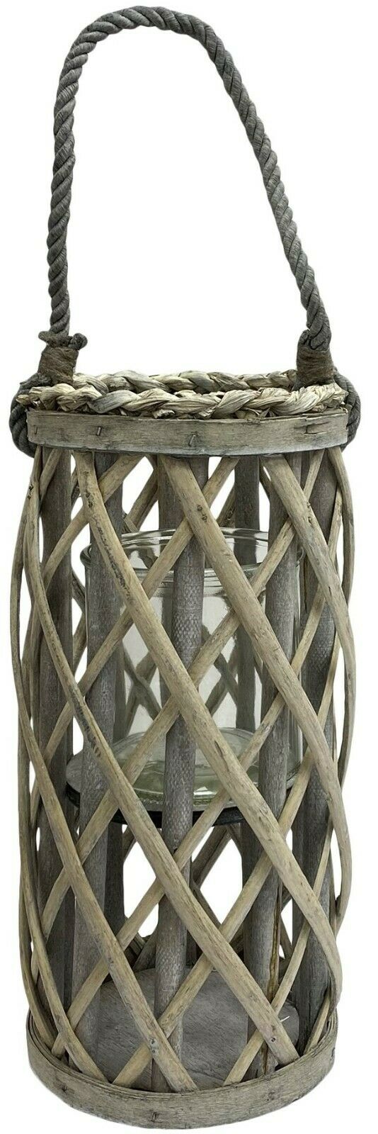 Wooden Cage Lantern Pillar Candle Holder 30cm Rustic Lantern Rope Handle - Cherish Home