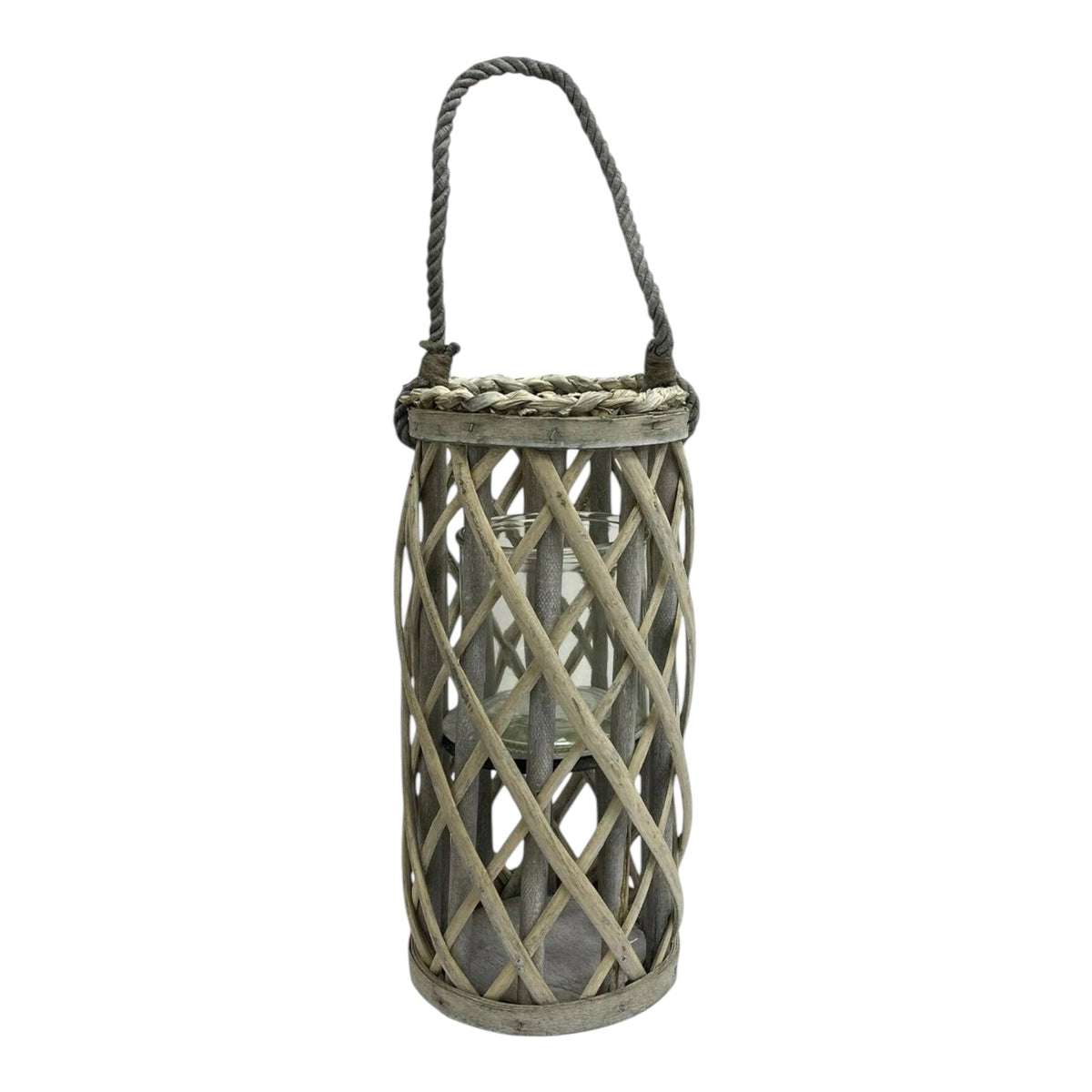 Wooden Cage Lantern Pillar Candle Holder 30cm Rustic Lantern Rope Handle - Cherish Home