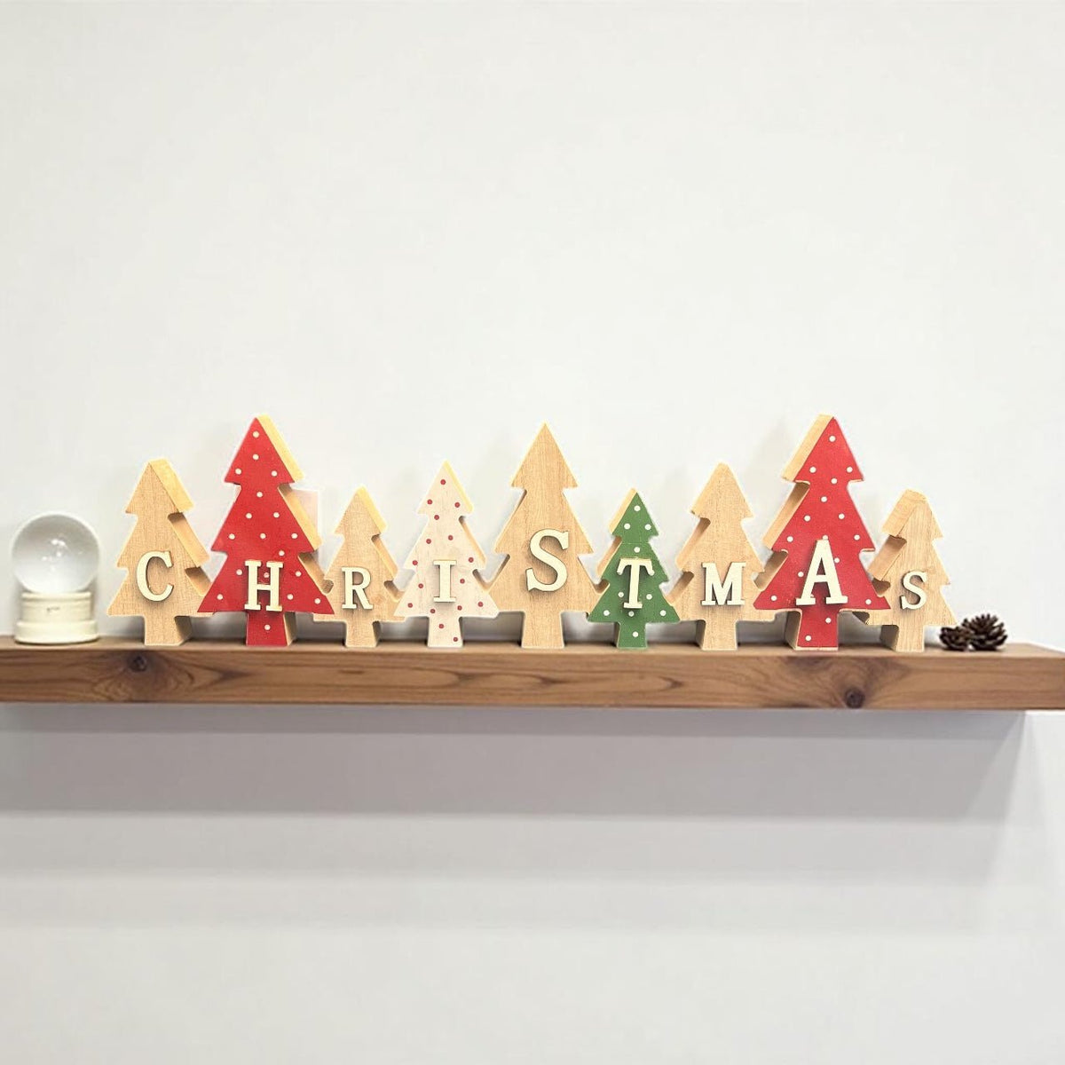 Wooden Christmas Decoration - Red, Green & White Trees - Cherish Home