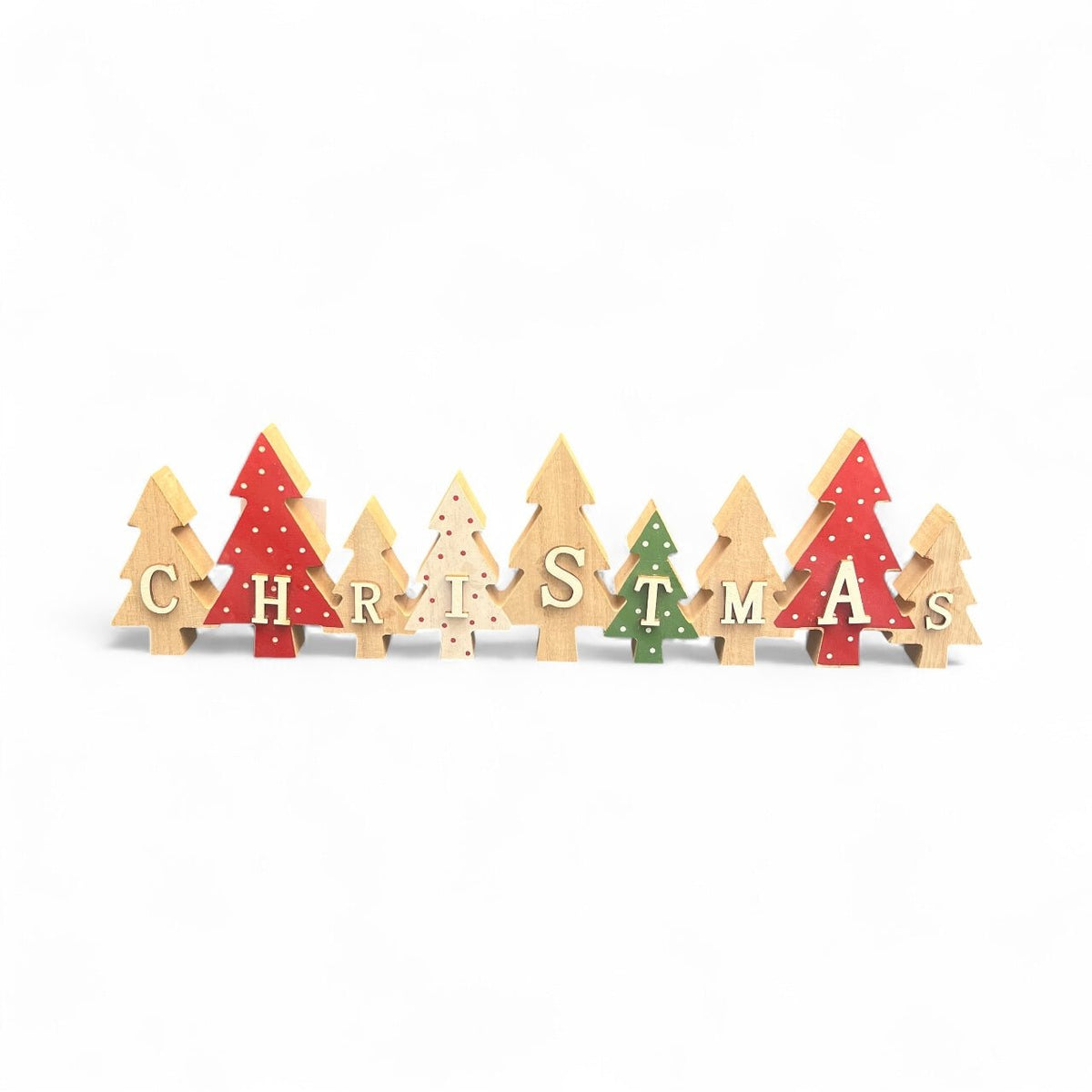 Wooden Christmas Decoration - Red, Green & White Trees - Cherish Home