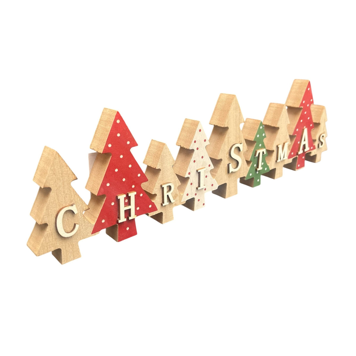 Wooden Christmas Decoration - Red, Green & White Trees - Cherish Home