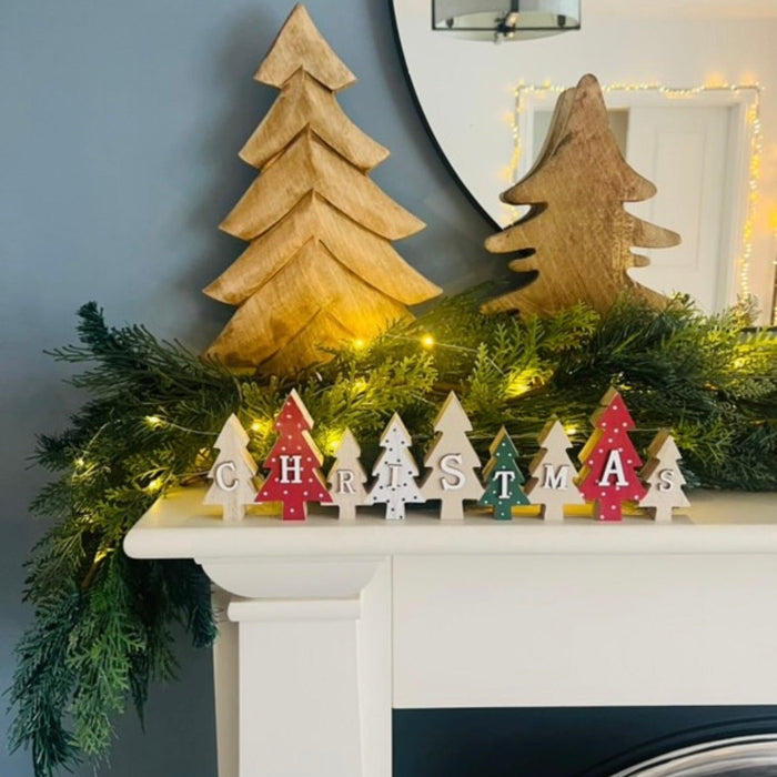 Wooden Christmas Decoration - Red, Green & White Trees - Cherish Home