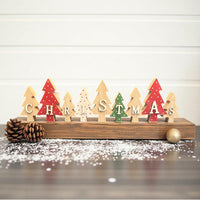 Wooden Christmas Decoration - Red, Green & White Trees - Cherish Home