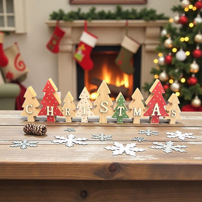 Wooden Christmas Decoration - Red, Green & White Trees - Cherish Home
