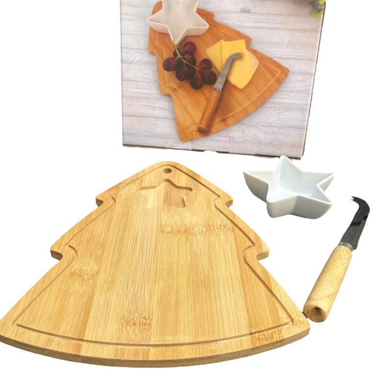 Wooden Christmas Tree Serving Platter with Star - Shaped Bowl - Cherish Home