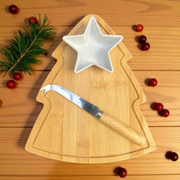 Wooden Christmas Tree Serving Platter with Star - Shaped Bowl - Cherish Home