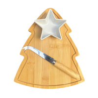 Wooden Christmas Tree Serving Platter with Star - Shaped Bowl - Cherish Home