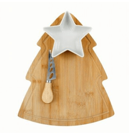Wooden Christmas Tree Serving Platter with Star - Shaped Bowl - Cherish Home