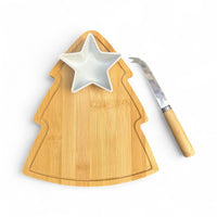 Wooden Christmas Tree Serving Platter with Star - Shaped Bowl - Cherish Home