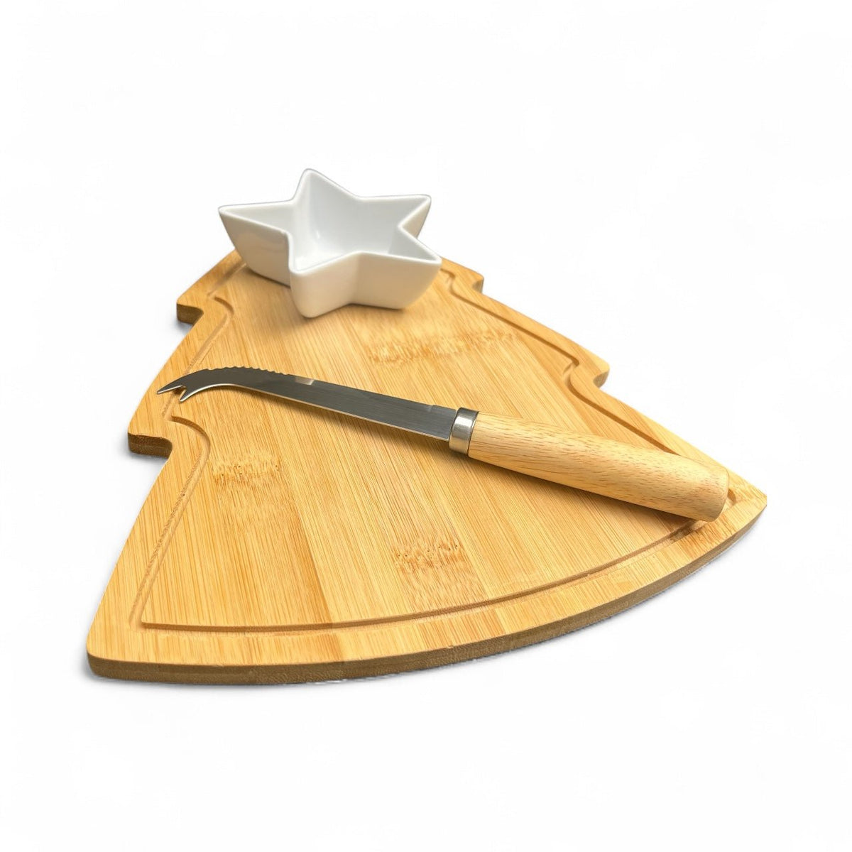 Wooden Christmas Tree Serving Platter with Star - Shaped Bowl - Cherish Home