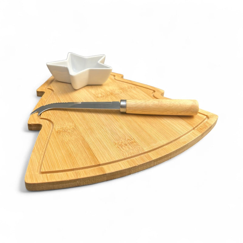 Wooden Christmas Tree Serving Platter with Star - Shaped Bowl - Cherish Home