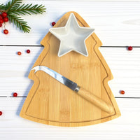 Wooden Christmas Tree Serving Platter with Star - Shaped Bowl - Cherish Home