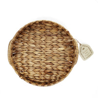 Woven Water Hyacinth Round Serving Tray with Handles, Versatile Decorative Rattan Look Metal Frame Basket for Coffee Table, Ottoman, & Patio - Cherish Home