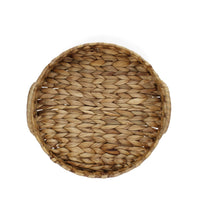 Woven Water Hyacinth Round Serving Tray with Handles, Versatile Decorative Rattan Look Metal Frame Basket for Coffee Table, Ottoman, & Patio - Cherish Home