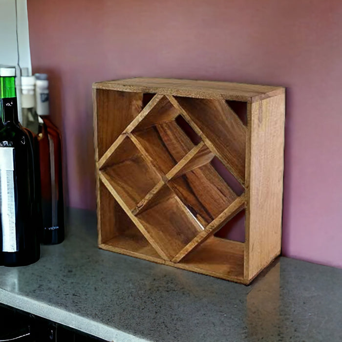 4-Bottle Mango Wood Diamond Design Wine Rack - Cherish Home