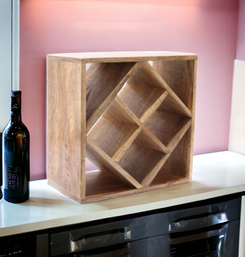 4-Bottle Mango Wood Diamond Design Wine Rack - Cherish Home