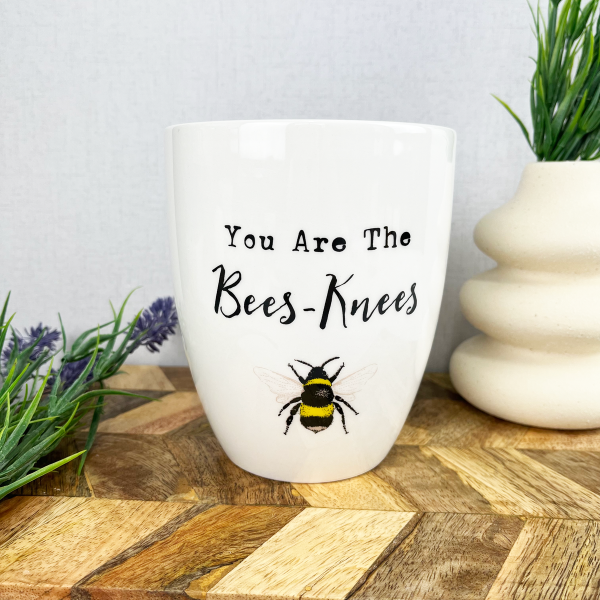 "The Bees Knees" White Ceramic Plant Pot with Bee Design