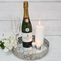Decorative Silver Style Mirror Tray with champagne and candles