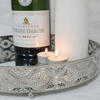 Decorative Silver Style Mirror Tray with champagne and candles