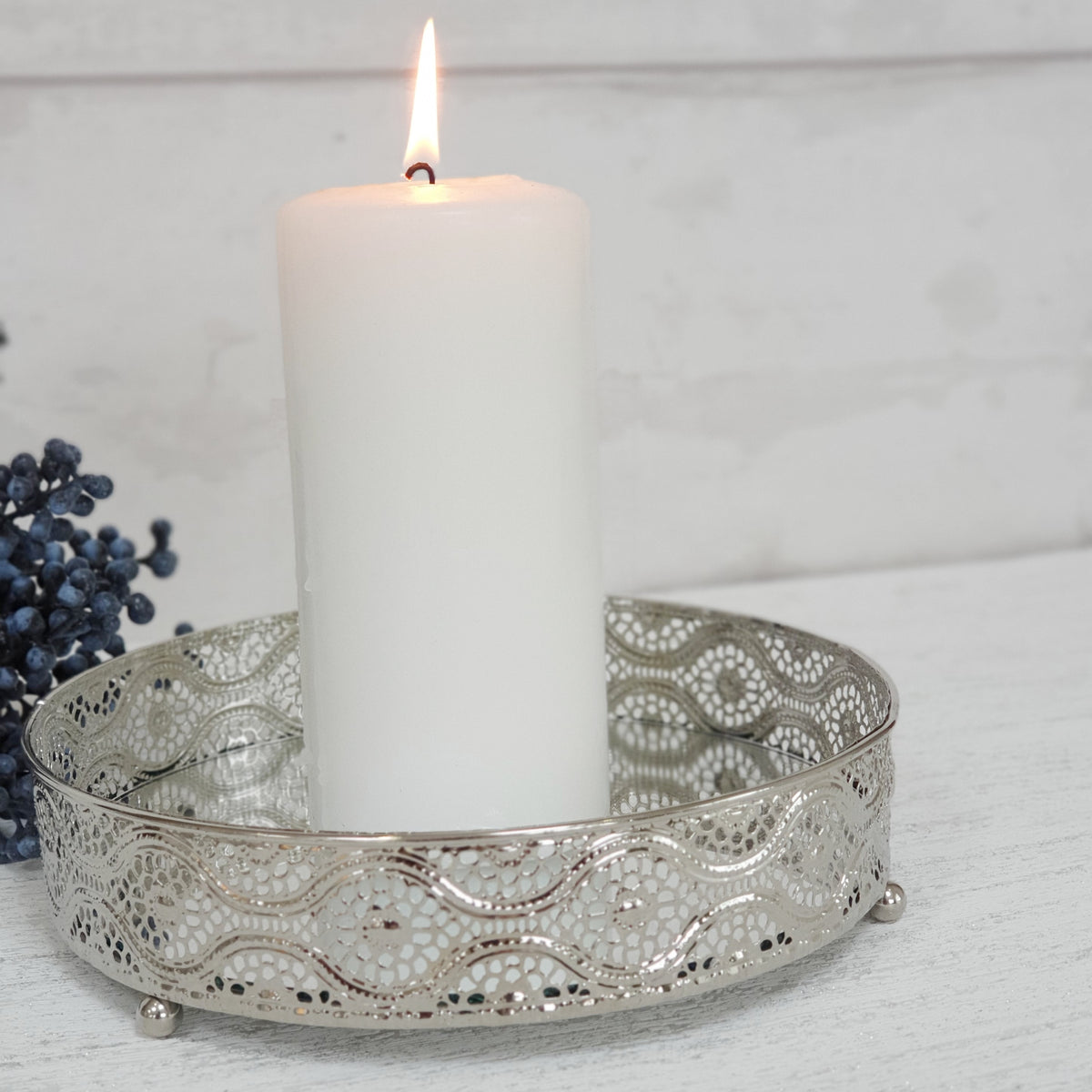 Decorative Silver Style Mirror Tray with candle 