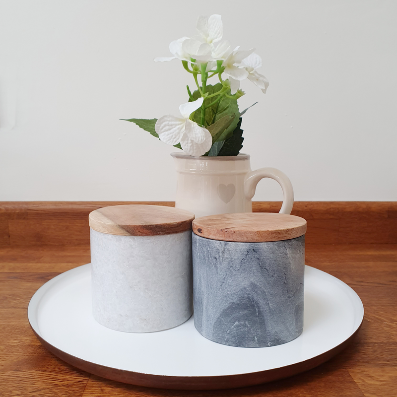 Large White Ceramic & Wood Bowl