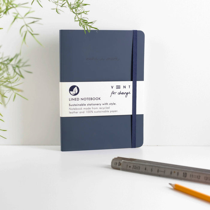 A5 Recycled Leather Lined Paper Notebook - Navy - Cherish Home