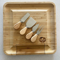 Bamboo Cheese Board & Cheese Knife Set top view