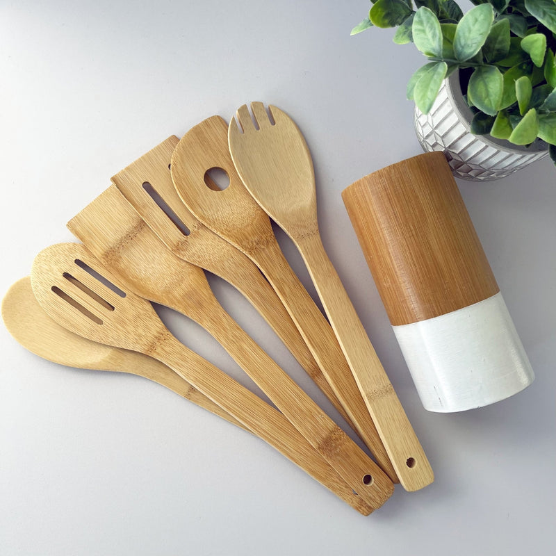 Bamboo Cooking Utensil & Holder Set - Cherish Home