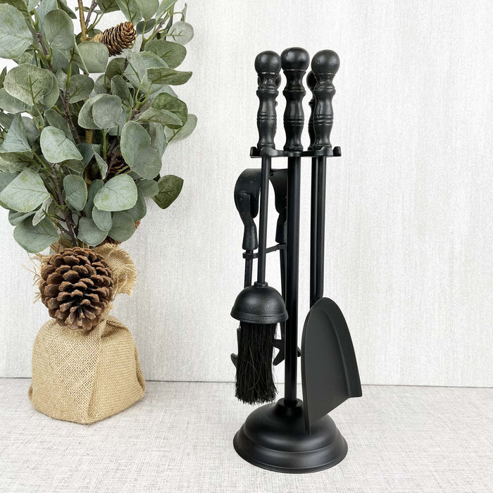 Black Classic Fireplace Companion Set with autumn leafy tree on white background