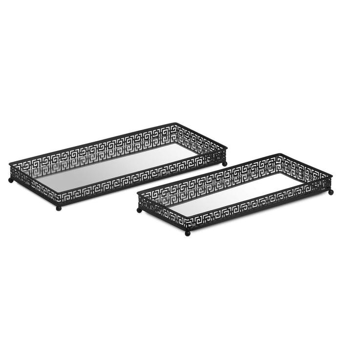 Black decorative rectangle mirror trays set of 2 side by side