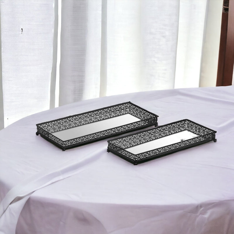 Black Decorative Rectangular Display Trays - Mirror Effect - Cherish Home