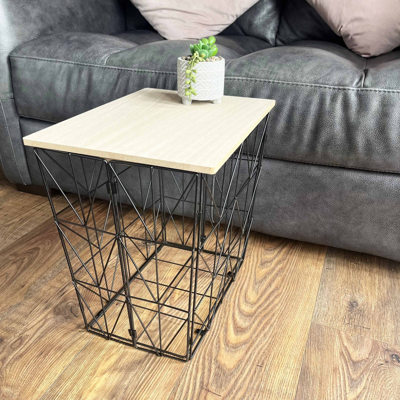 Black Foldable Basket Side Table - Large - Cherish Home