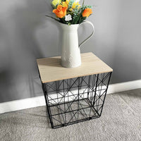 Black Foldable Basket Table with Wood effect Top - Cherish Home