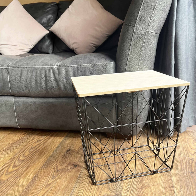 Black Foldable Basket Table with Wood effect Top - Cherish Home