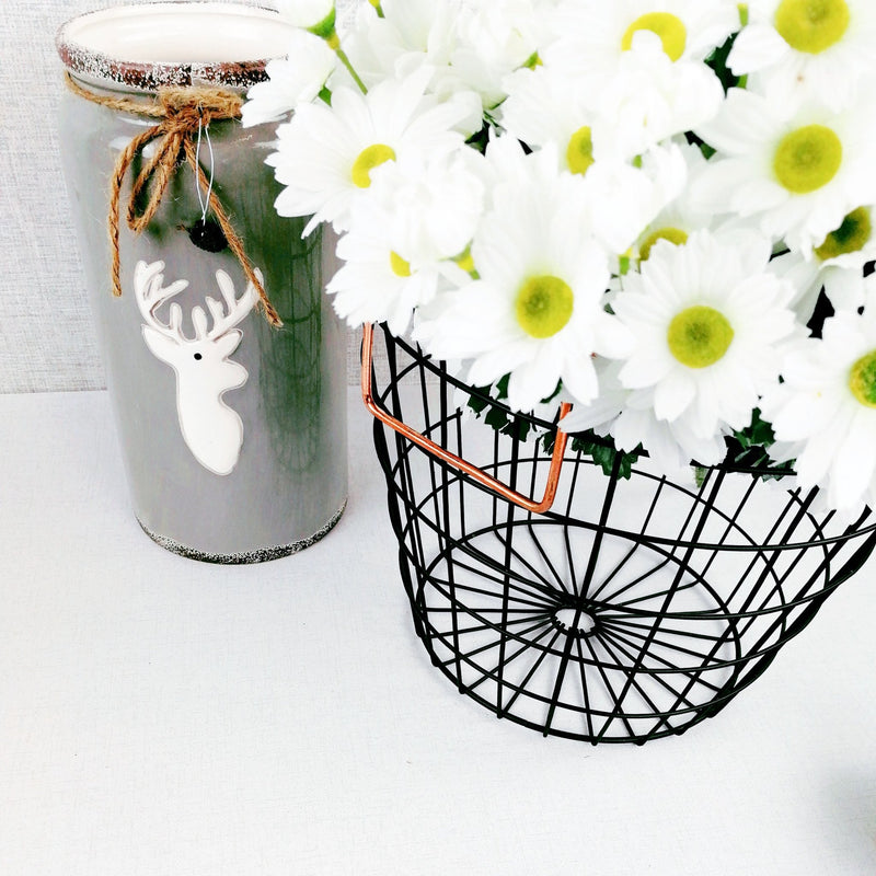 Copper rim basket set with flowers