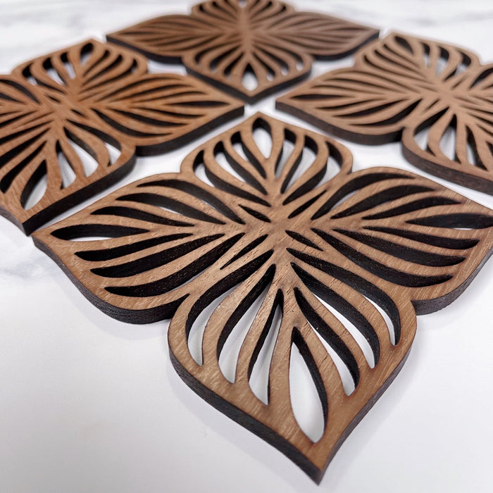 Botanical Upcycled Teak Wood Coasters - Set of 2 or 4 - Cherish Home