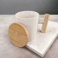 Ceramic White Cup with Bamboo Handle and Removable Lid (480ml) - Cherish Home