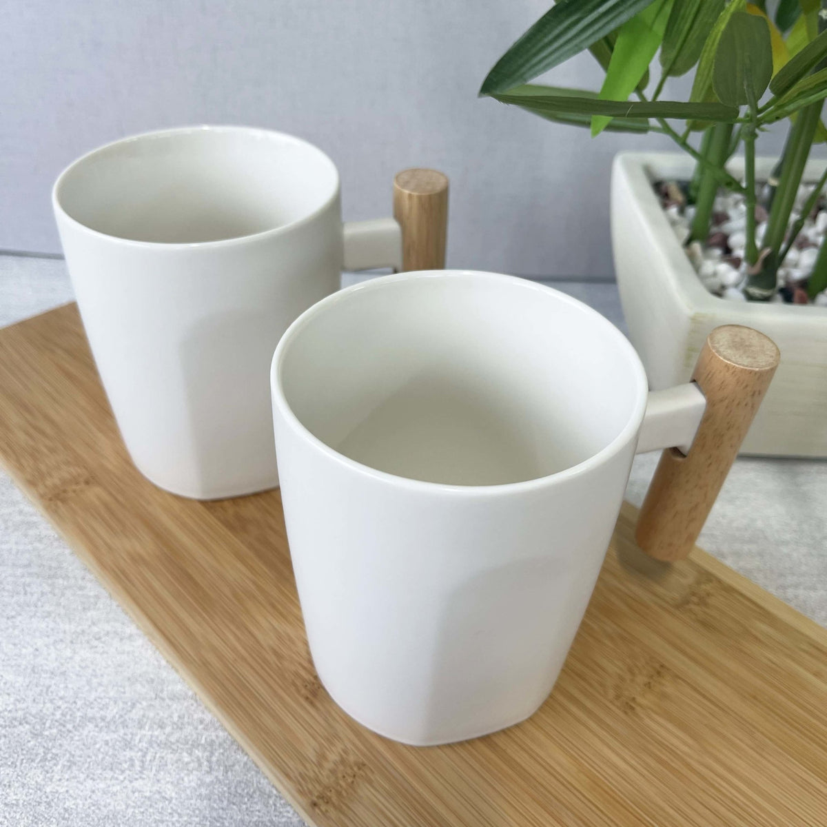 Ceramic White Cup with Bamboo Lid (480ml) Removable Lid Bamboo Handle –  Cherish Home