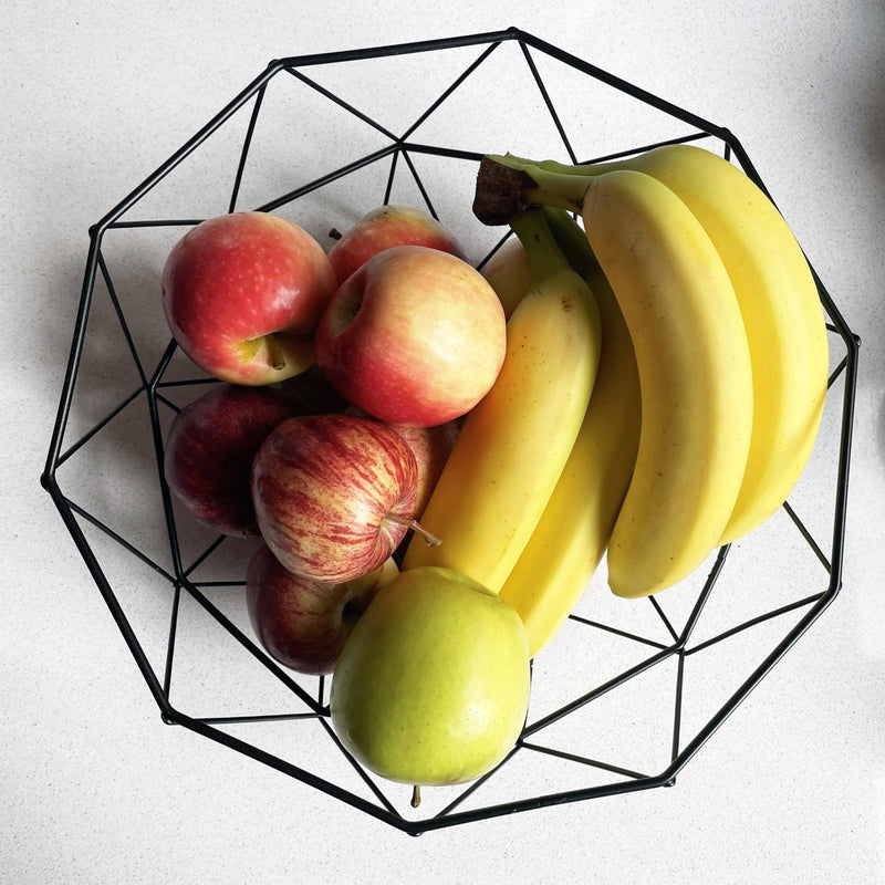 Copia Wire & Wood Fruit Bowl Top View with Fruit